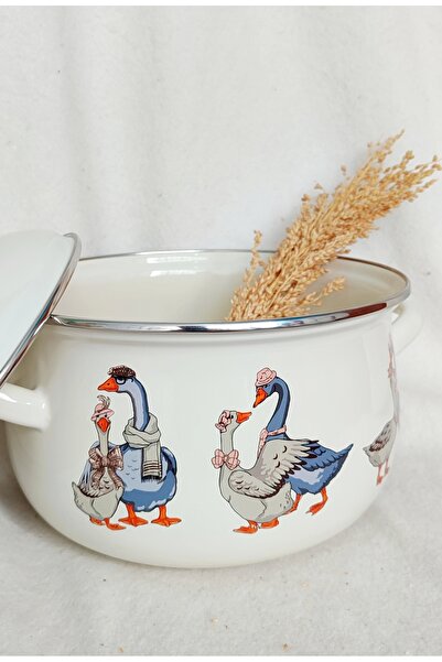 EBRULİEMAYE Goose Family Enamel Pot 5-Liter 24 cm Diameter Milk Yogurt Soup Pot