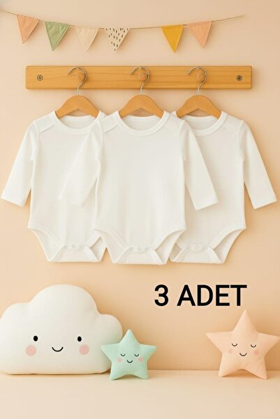 enmodaiçgiyim 3 Adet %100 Pamuklu Uzun Kol Bebek Zıbın - 1.Kalite, Yumuşak, U...