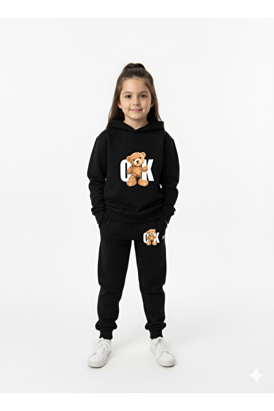 Let's Wear Ck Bear Printed Premium Children's Hooded Premium Compact Sweatshi...