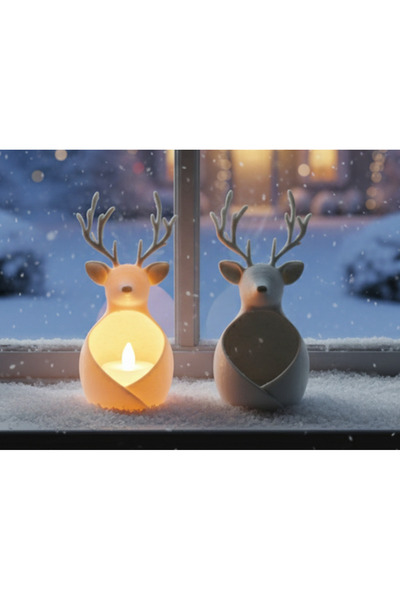Atsutech Boynuzlu Geyik Tealight Mumluk | İskandinav Yılbaşı Dekorasyonu - 1 ...