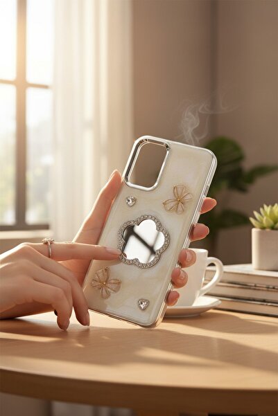 batuteknoloji Samsung Galaxy A23 Aynalı Taşlı Fiyonklu Kabartma Yüzeyli Lady BTU Silikon Kapak