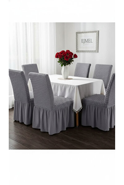 EJMEL Chair Cover with Pleated Skirt, Chair Cover, 6 Pieces, Stain-Resistant, Elastic and Flexible