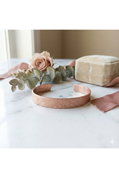 Neefy Rustik Çizgili Dokulu Ayarlanabilir Saf Bakır Kelepçe Bileklik şık ve M...