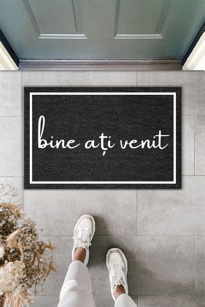 Dormot Modern Digital Printing Framed Doormat with the Text'Bine Ați Venit' (Welcome)
