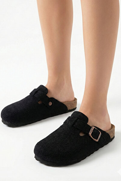 StWenn Women's Cork Sole Felted Comfort Model Winter Closed Front Felt Model Sabo Daily Comfortable Indoor Slippers