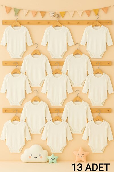 enmodaiçgiyim 13 Pieces 100% Cotton Long Sleeve Baby Bodysuits - 1St Quality,...