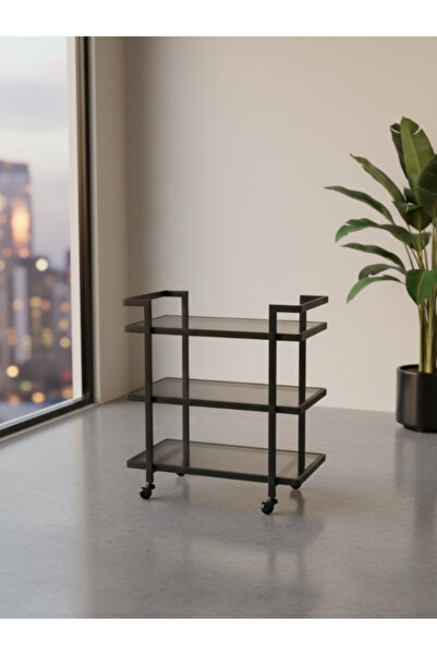 BEC24 Modern serving trolley - 80 cm - with three black glass shelves