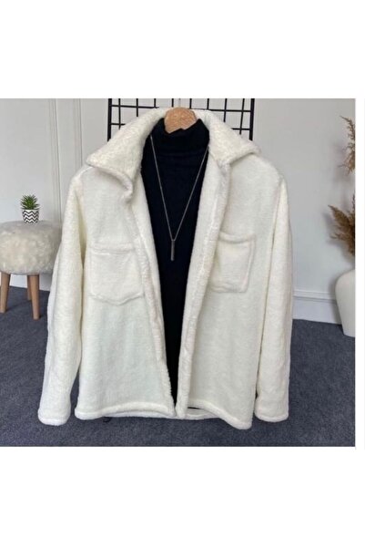 CAST COLLECTİON Men's Black T-Shirt White Plush Cardigan 2-Piece Set