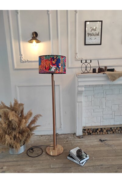 YULAMP HOME CONCEPT Oslo Ahşap Gövdeli Kumaş Başlıklı Lambader