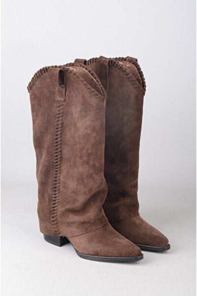 SEÇ KUNDURA SEÇ 4500 HAKİKİ DERİ WESTERN TOPUKLU ÇİZME (Topuk Boyu:7 cm) KAHV...