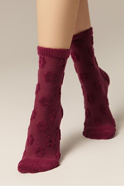 Conte Elegant Șosete din fleece cu model 3D, floare în relief, Comfort 548 - Liliac, 36-38 (24)