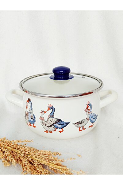 EBRULİEMAYE Goose Family Enamel Pot 3-Liter 20 cm Diameter Milk Yogurt Soup Pot