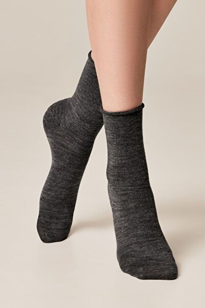 Conte Elegant Warm socks with wool and no elastic, Comfort 000 - Dark Grey, 38-39 (25)