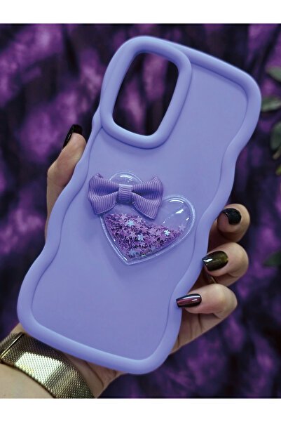 Magic Ring حافظة هاتف أوبو A16 / أوبو A55 متوافقة مع تصميم القلب والشريط اللامع باللون الأرجواني الفاتح