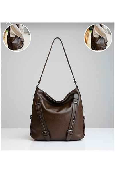 çantamgelsin Soft Faux Leather Brown Large Backpack and Shoulder Bag