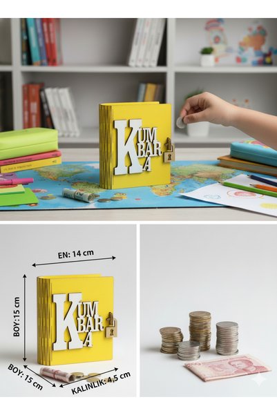 Altın express Wooden Book Piggy Bank with Lock |   Decorative Yellow Money Saving Box |   Gifts for Children