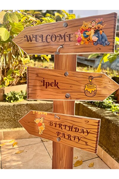 Nice events Winnie The Pooh ‘lu doğum günü için yön tabelası isme özel 100 cm