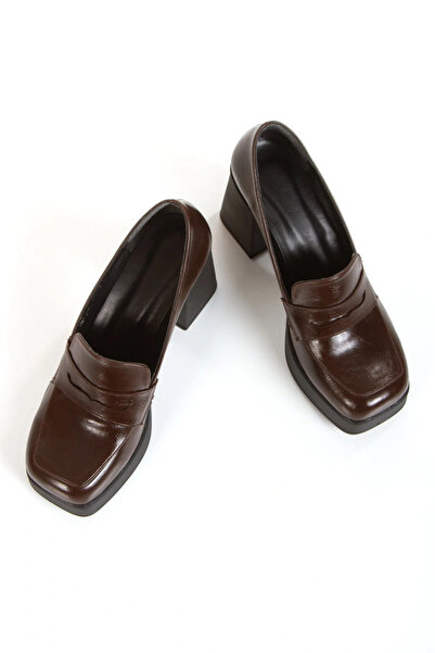 Miss Mitto Women's Brown Patent Leather Loafer New Style Blunt Toe Lightweight and High Heeled Comfortable Shoes