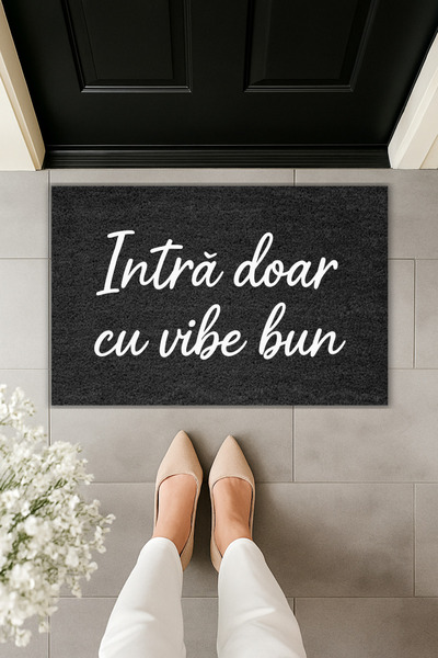 Dormot Modern Digital Printing Only with Good Vibe Written Door Mat