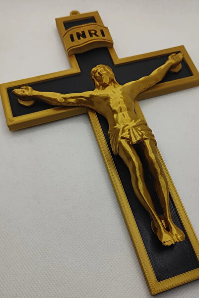 Genç 3D Çarmıhta İsa Figürü | Jesus on Cross | Dini Dekoratif Heykel
