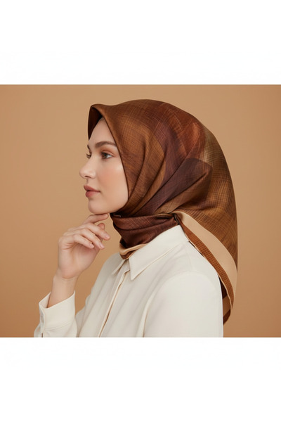 Armine %100 Sura İpek Eşarp – Nostalji Seri – Kaymaz Tok Duruş – Kahverengi 90x90