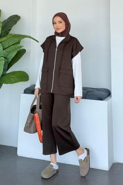 Şulemoda Giyim مجموعة مارس سكوبا طقم فيست باللون البني