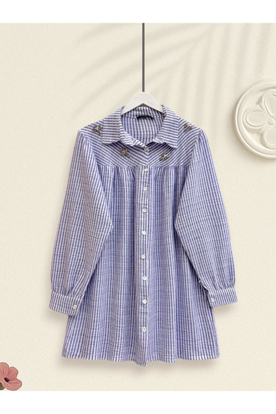 HİJABAYA Ριγέ πουκάμισο με λεπτομέρειες από πέτρες και χάντρες στο επάνω μέρος