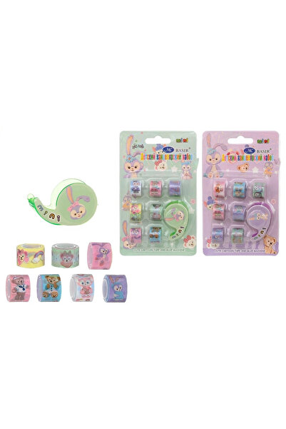NaSaDAN Mini Desenli Bant Seti 8’li + Bant Aparatı | Renkli Çocuk Kırtasiye Seti