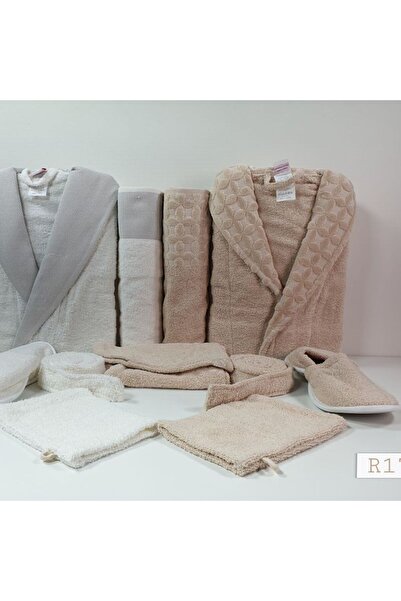 Reiashn Tupac robe set, off-white and beige, 11 pieces