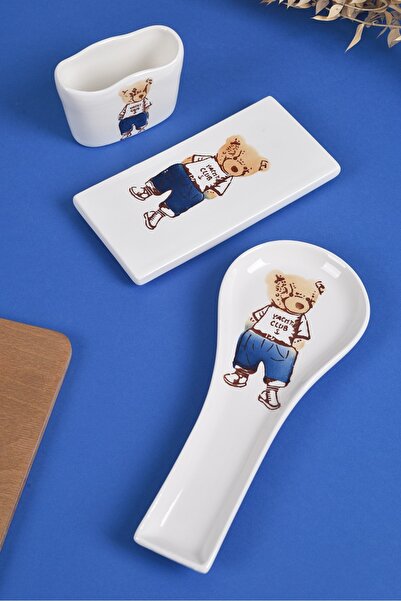 Piatti Naturali 3-Piece Kitchen Set Teddy Dirty Dishcloth Holder Spoon Rest Sponge Holder Oil Pot Holder - Handmade Gift