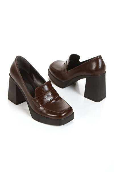 Miss Mitto Women's Brown Patent Leather Loafer New Style Blunt Toe Lightweight and High Heeled Comfortable Shoes