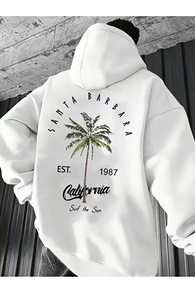 LAYORA Men's Casual Tropical Palm Tree Printed Hooded Sweatshirt