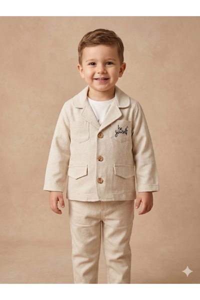 Cumino Baby Boy and Children's Jacket Suit Linen Fabric 3 Pieces with T-Shirt