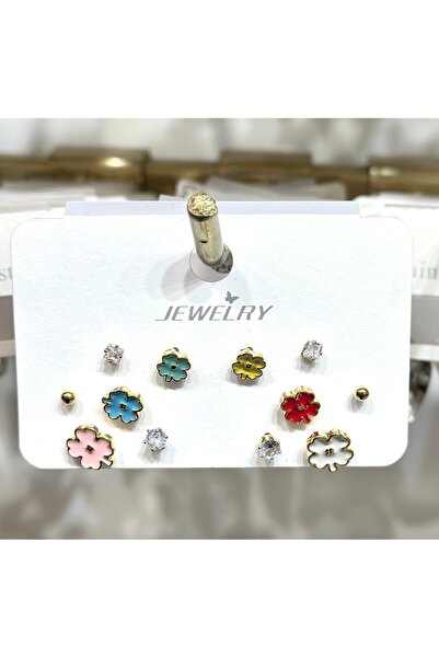 JEWELRY مجموعة أقراط زهور ملونة