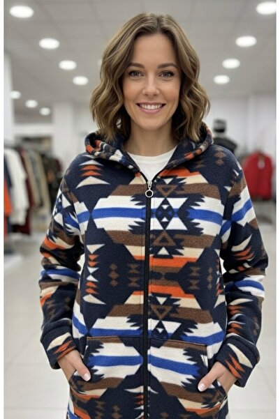 BİLGENS BUTİK Women's Ethnic Patterned Hooded Fleece Cardigan