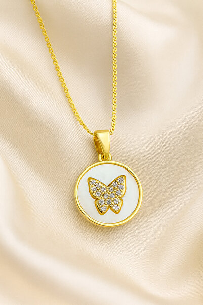 A-STİL TAKI Women's Gift Box Zircon Stone Butterfly Steel Necklace