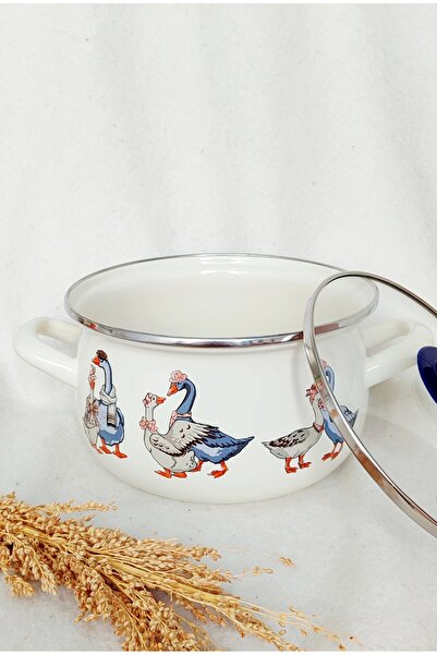 EBRULİEMAYE Goose Family Enamel Pot 3-Liter 20 cm Diameter Milk Yogurt Soup Pot