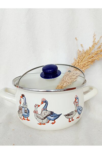 EBRULİEMAYE Goose Family Enamel Pot 3-Liter 20 cm Diameter Milk Yogurt Soup Pot