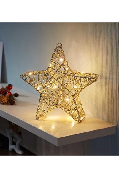 OKAVANGO Yapay Noel Dekoru 45 cm Büyük LED Işıklı Altın Yıldızlı Noel Dekoras...