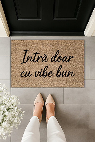 Dormot Modern Digital Printing Only with Good Vibe Written Door Mat