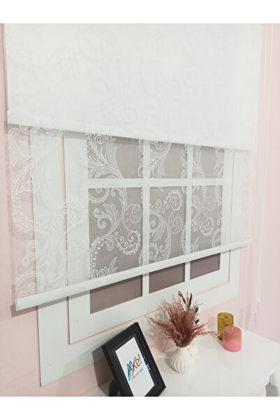 evana home Çift Mekanizmalı Beyaz Spiral Desenli Tül Stor Perde