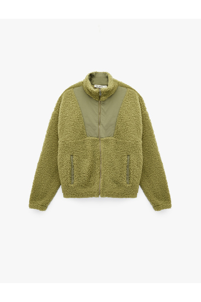 Koton Long Sleeve Pocketed Mock Neck Zippered Plush Jacket