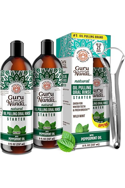 GuruNanda زيت سحب بزيت جوز الهند والنعناع العطري (8 أونصة سائلة × 2)