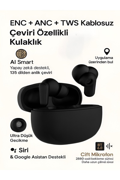 DEANB IPX4 Su Geçirmez ENC ANC TWS Bluetooth Kulaklık 135 Dil Çeviri Destekli...
