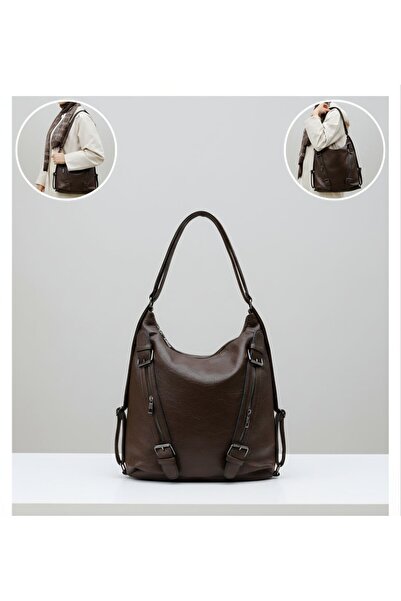 çantamgelsin Soft Faux Leather Brown Large Backpack and Shoulder Bag