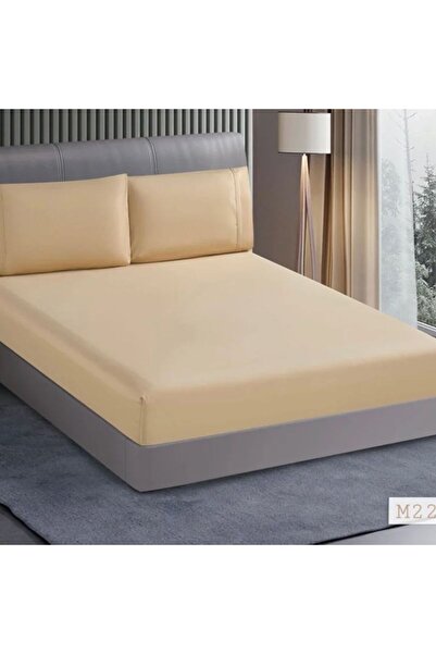 Reiashn طقم شرشف مطاط 3 قطع لون بيج قطن 100% مزدوج