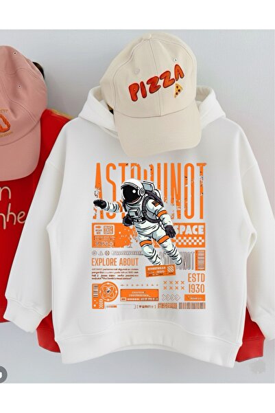 LORVEX Oversize kroj Unisex dečija majica – narandžasti astronaut Štampano