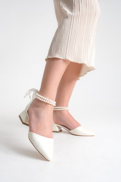 FOLLOWIN Women's Pearl Block Heel Bridal Shoes - 4 cm