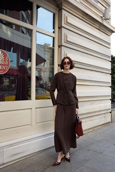 Hilay New Sofia Sosis Biyeli İçlik Elbiseli Takım KAHVERENGİ