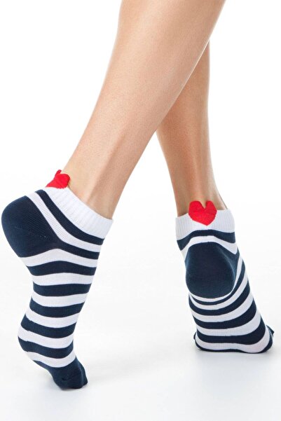 Conte Elegant Women's short cotton socks, striped and heart pattern, Conte Active 223 - White, 38-39 (25)